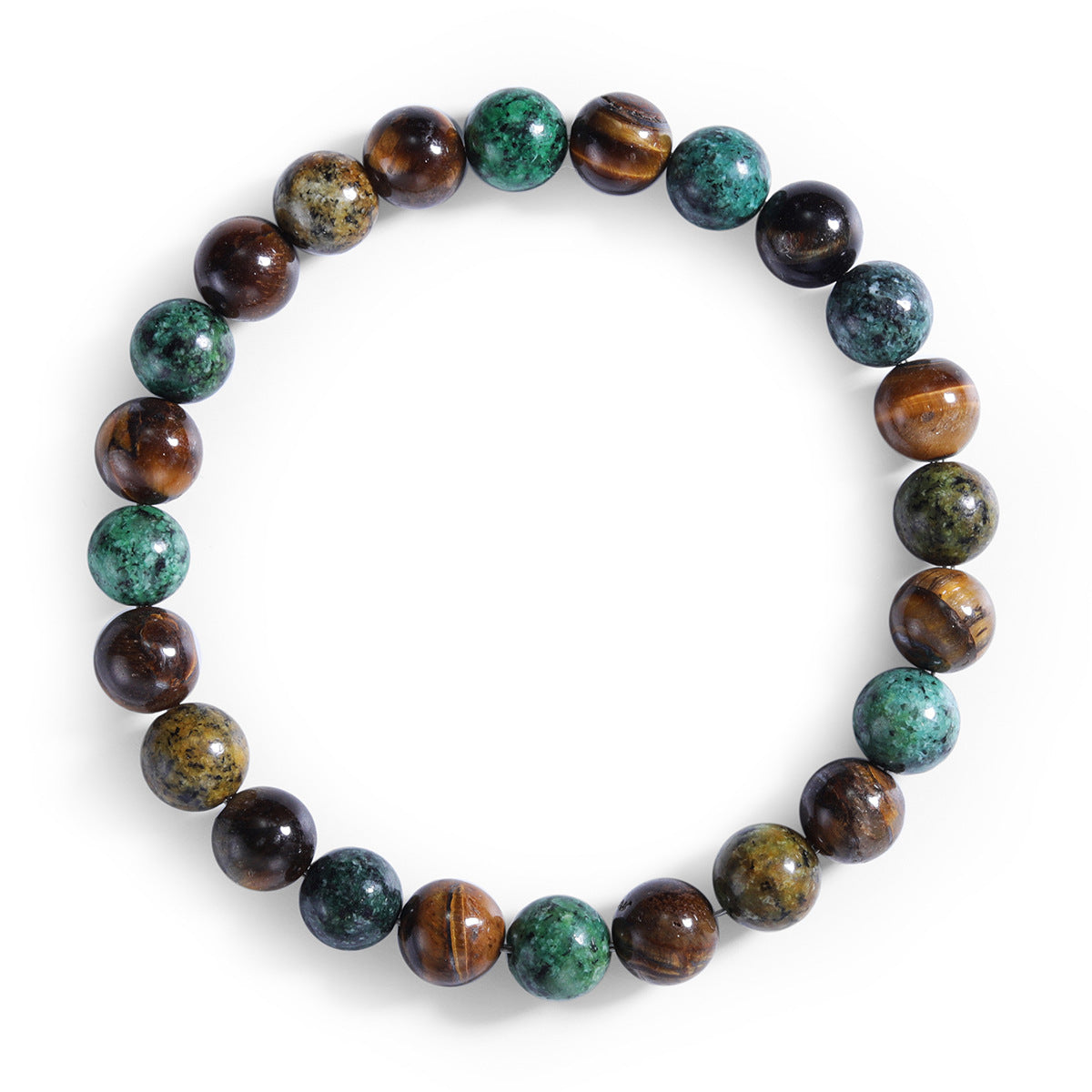 Vintage-inspired beaded bracelet with tiger's eye and African turquoise stones, handmade for mindfulness and intention