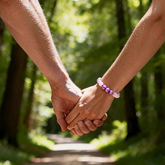 Pink Beaded Bracelet - Vintage Wood Grain Elegant Design