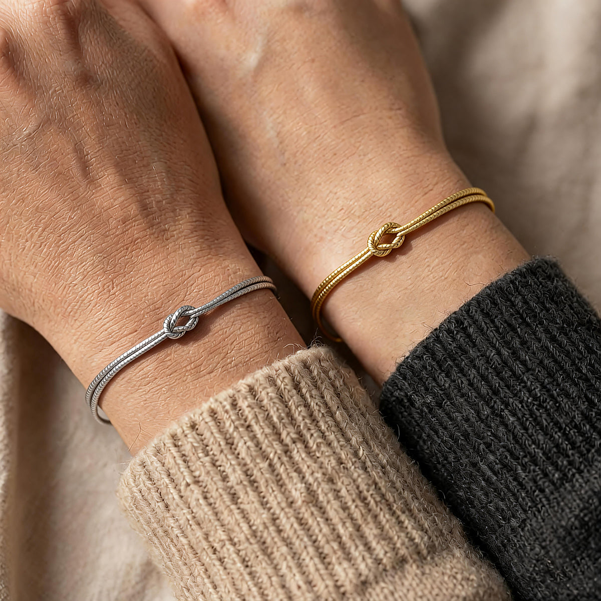 Love Knot Double Layer Chain Bracelet - Infinite Bond Symbol Jewelry for us, Elegant Gold & Silver Friendship Gift