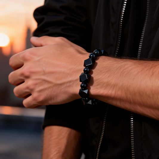 Vintage-Inspired Original Design Beaded Bracelet with Faceted Black Onyx Style Stones – Unique and Stylish