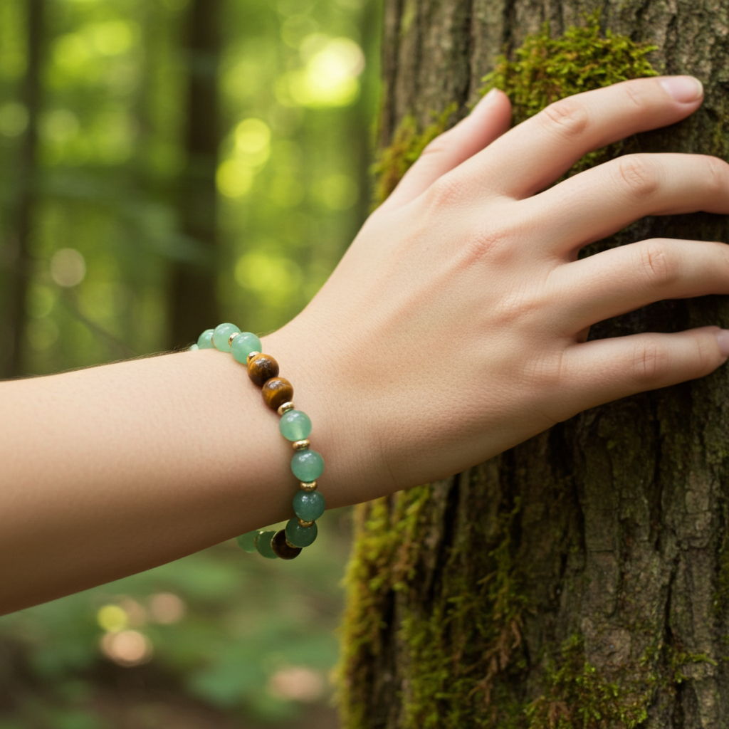 Vintage-Inspired Green Aventurine Style and Tiger’s Eye Style Beaded Bracelet – Unique Design for Good Fortune