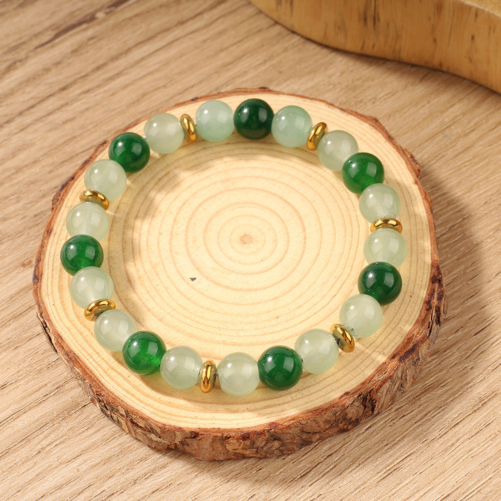 Vintage-Inspired Green Aventurine Style Beaded Bracelet with Spacer Design – Symbol of Good Fortune