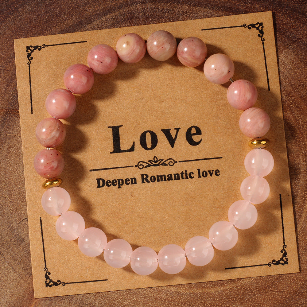 Vintage-Inspired Redwood Grain Style Pink Beaded Bracelet – Elegant and Fashionable Jewelry for Women
