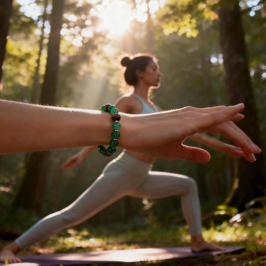 BODANCE vintage-inspired Green Aventurine and Tiger's Eye beaded bracelet for attracting good fortune and success.