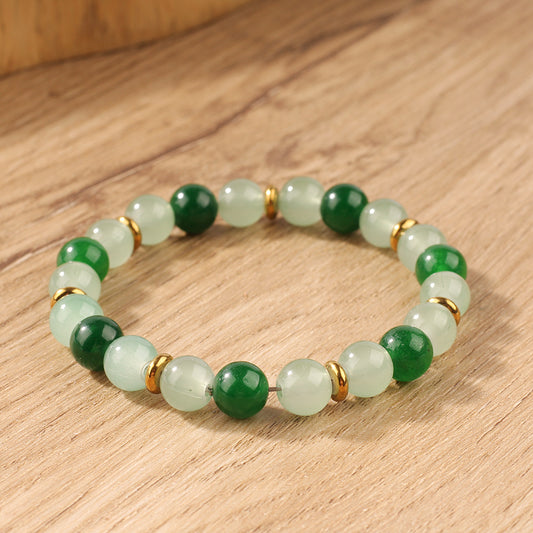 Vintage-Inspired Green Aventurine Style Beaded Bracelet with Spacer Design – Symbol of Good Fortune