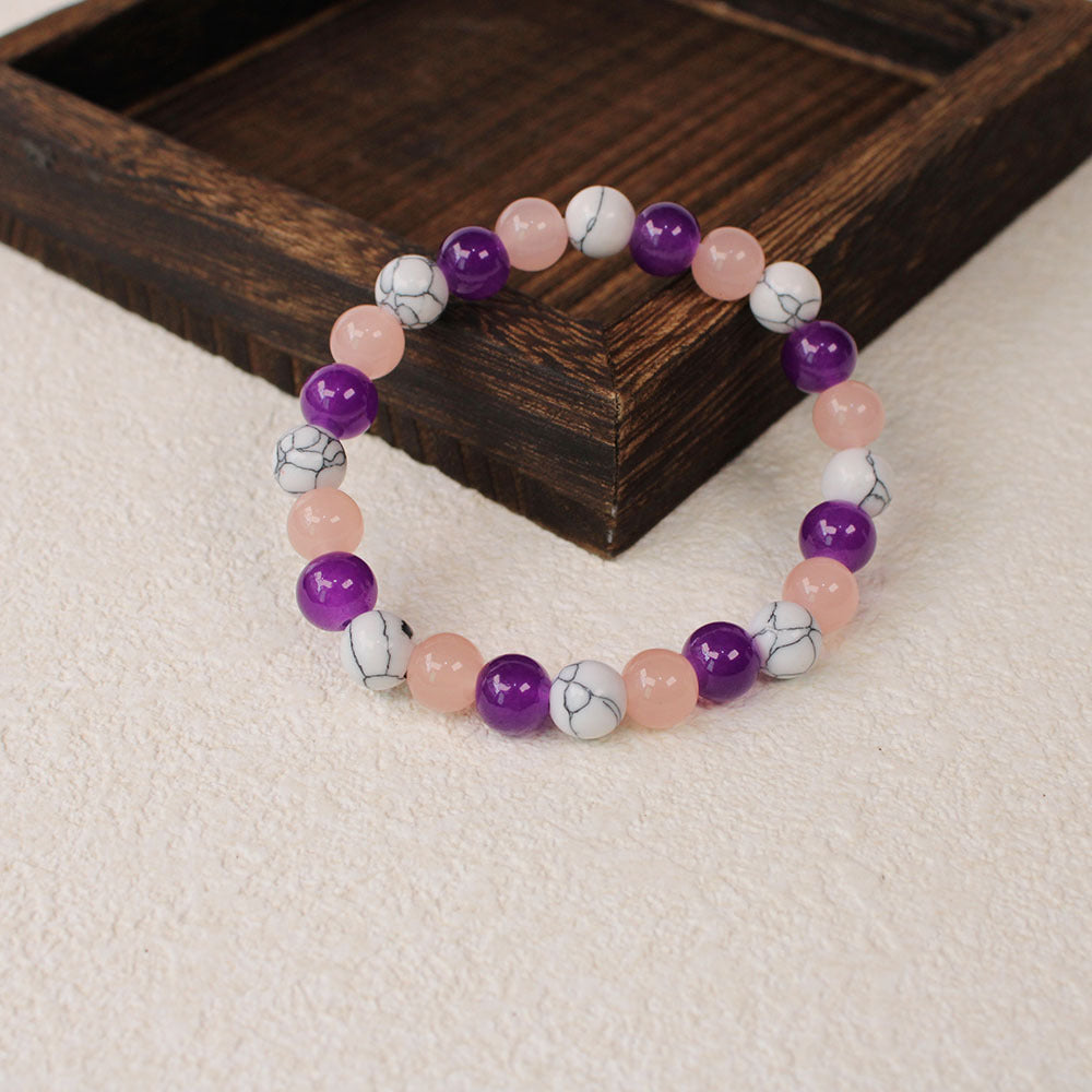 Contrast Color8mm White Line Pine Color Bracelet Imitation Amethyst Glass Beaded Bracelet for Women Direct Wholesale from Manufacturer