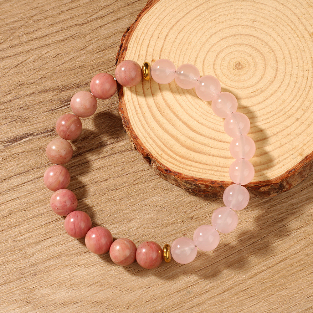 Vintage-Inspired Redwood Grain Style Pink Beaded Bracelet – Elegant and Fashionable Jewelry for Women