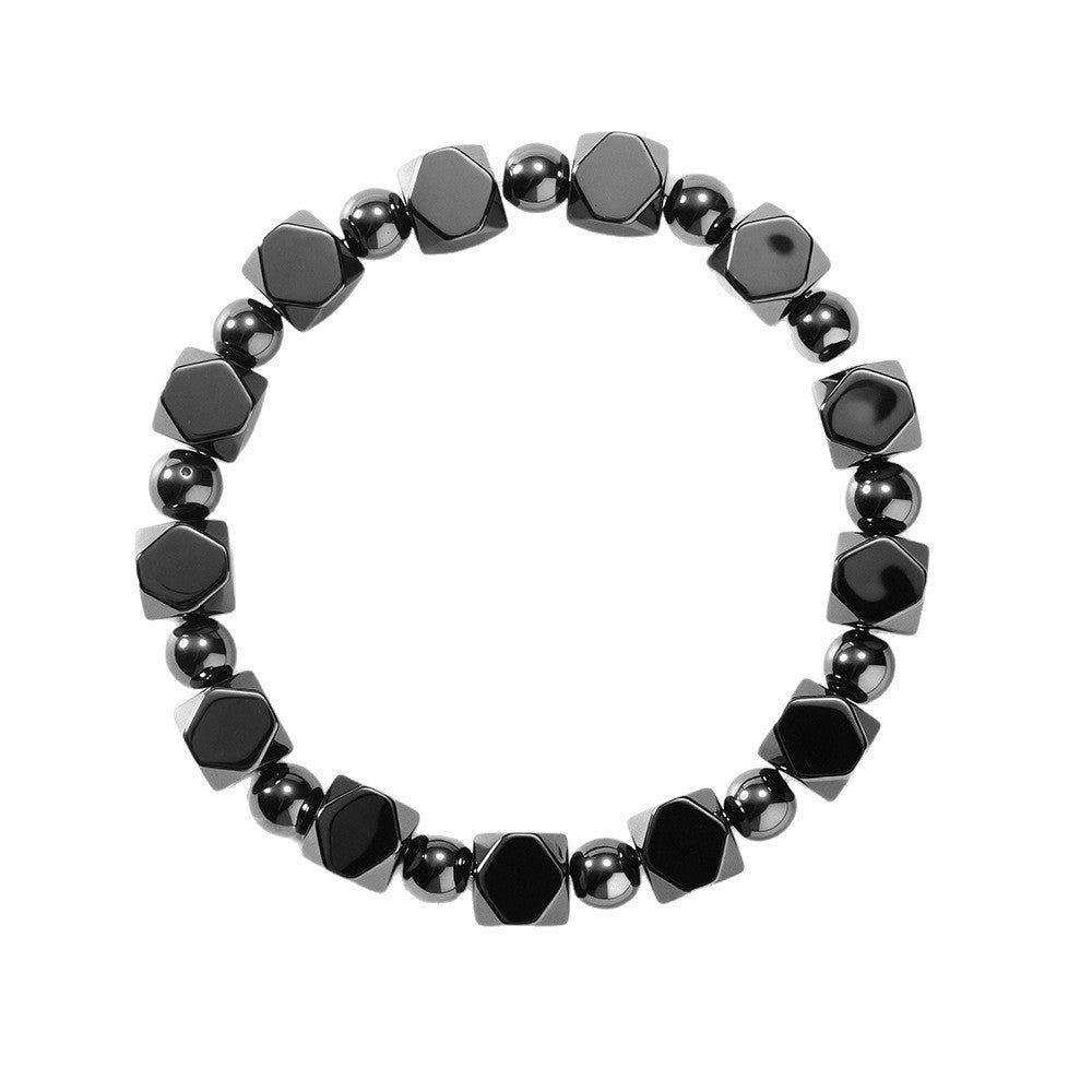 Vintage-Inspired Original Design Beaded Bracelet with Faceted Black Onyx Style Stones – Unique and Stylish
