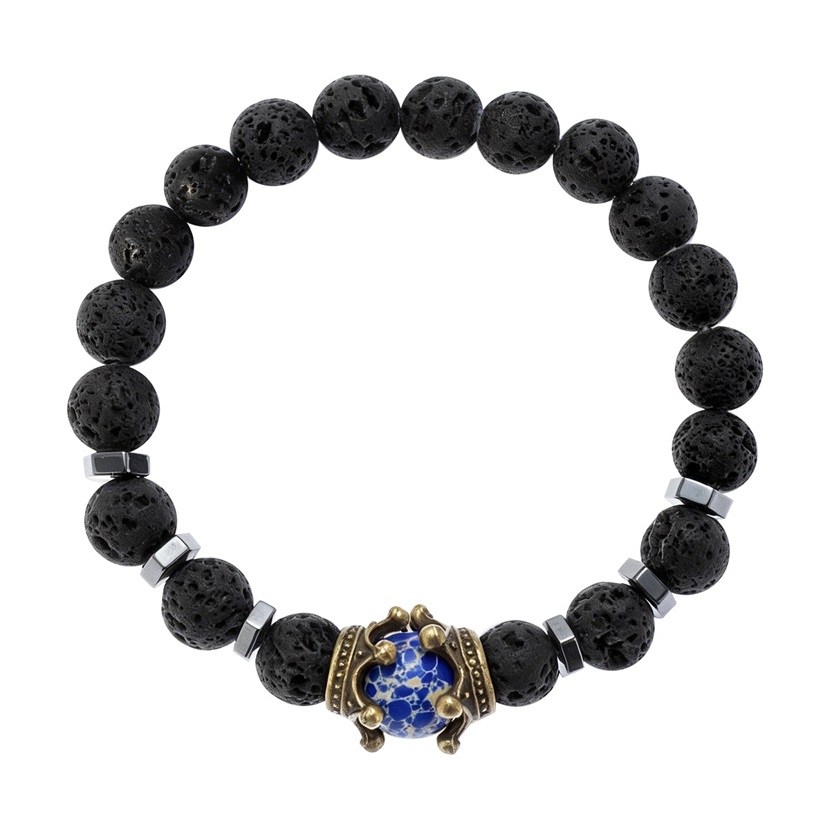 Lava Rock & Turquoise Crown Bracelet for Men - Strength Stone