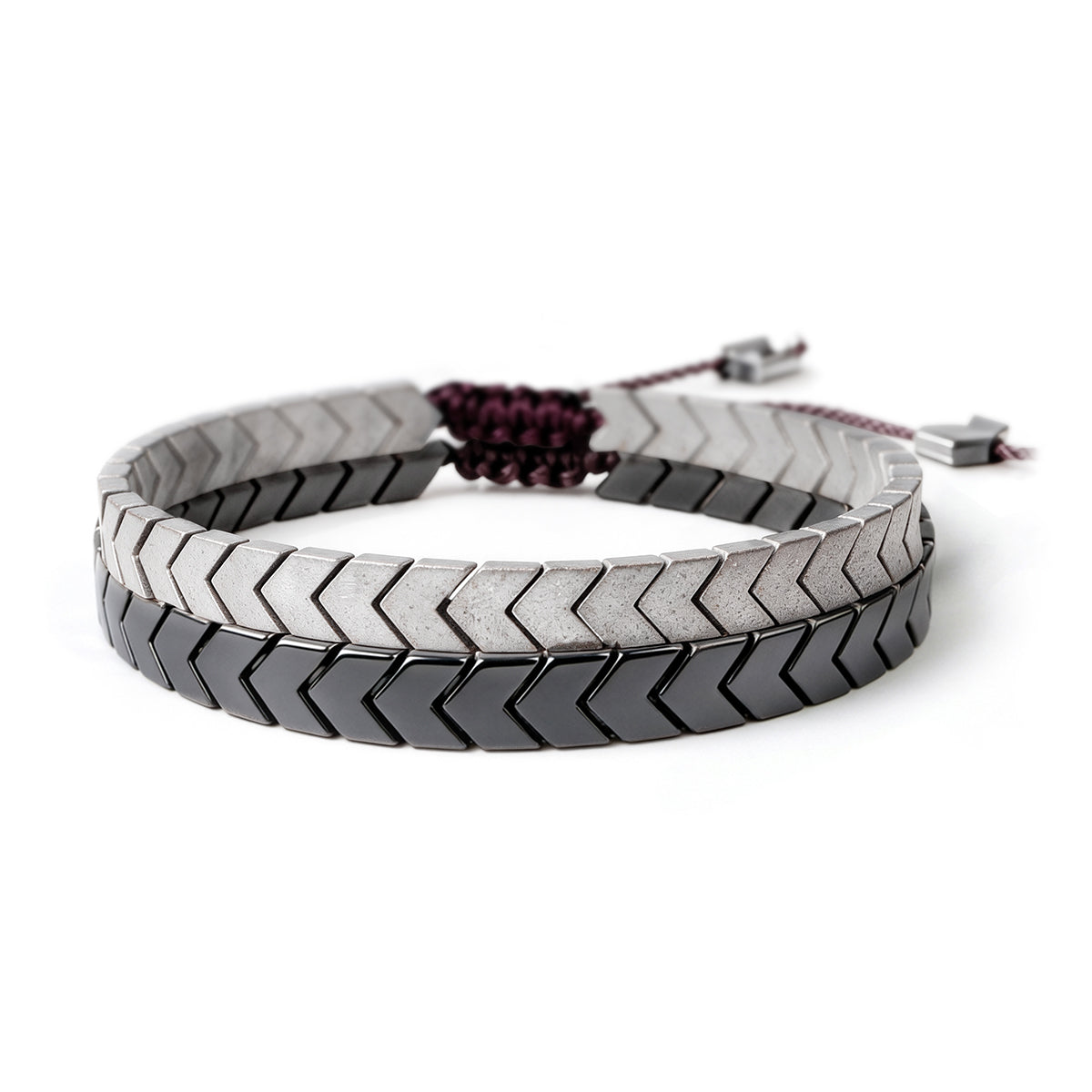 Minimalist Arrow Hematite Bracelet for Couples - Non-Magnetic Geometric Stone Wristband, Set of 2, Anniversary & Relationship Gift