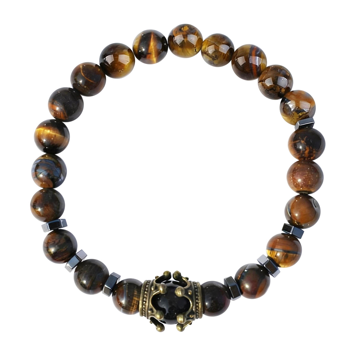 Tiger Eye & Hematite Crown Bracelet for Men - Adjustable
