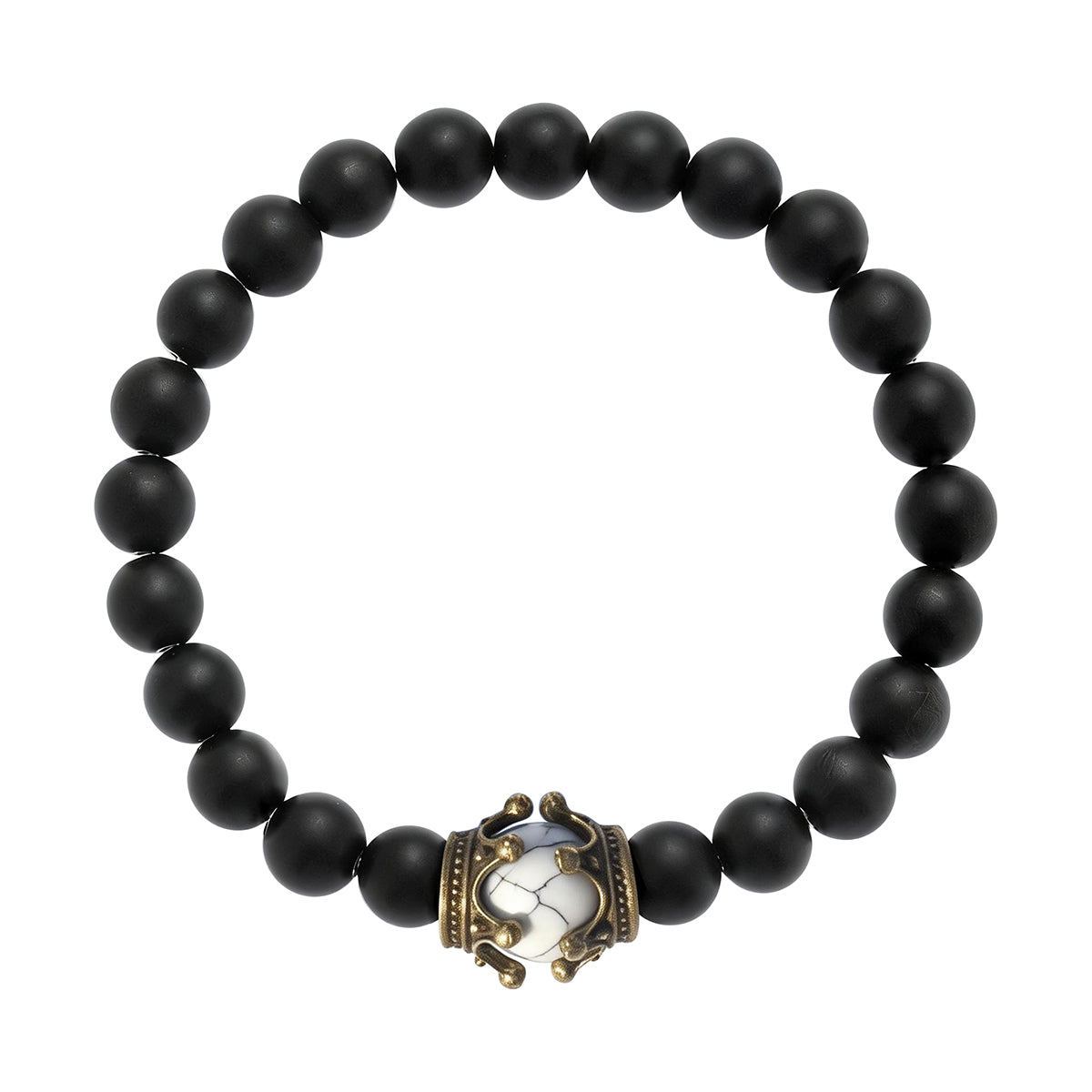 Natural Matte White Turquoise Crown Bracelet - "For My Man" Hero Gift Set - Healing Stone Wristband with Antique Gold Crown for Him