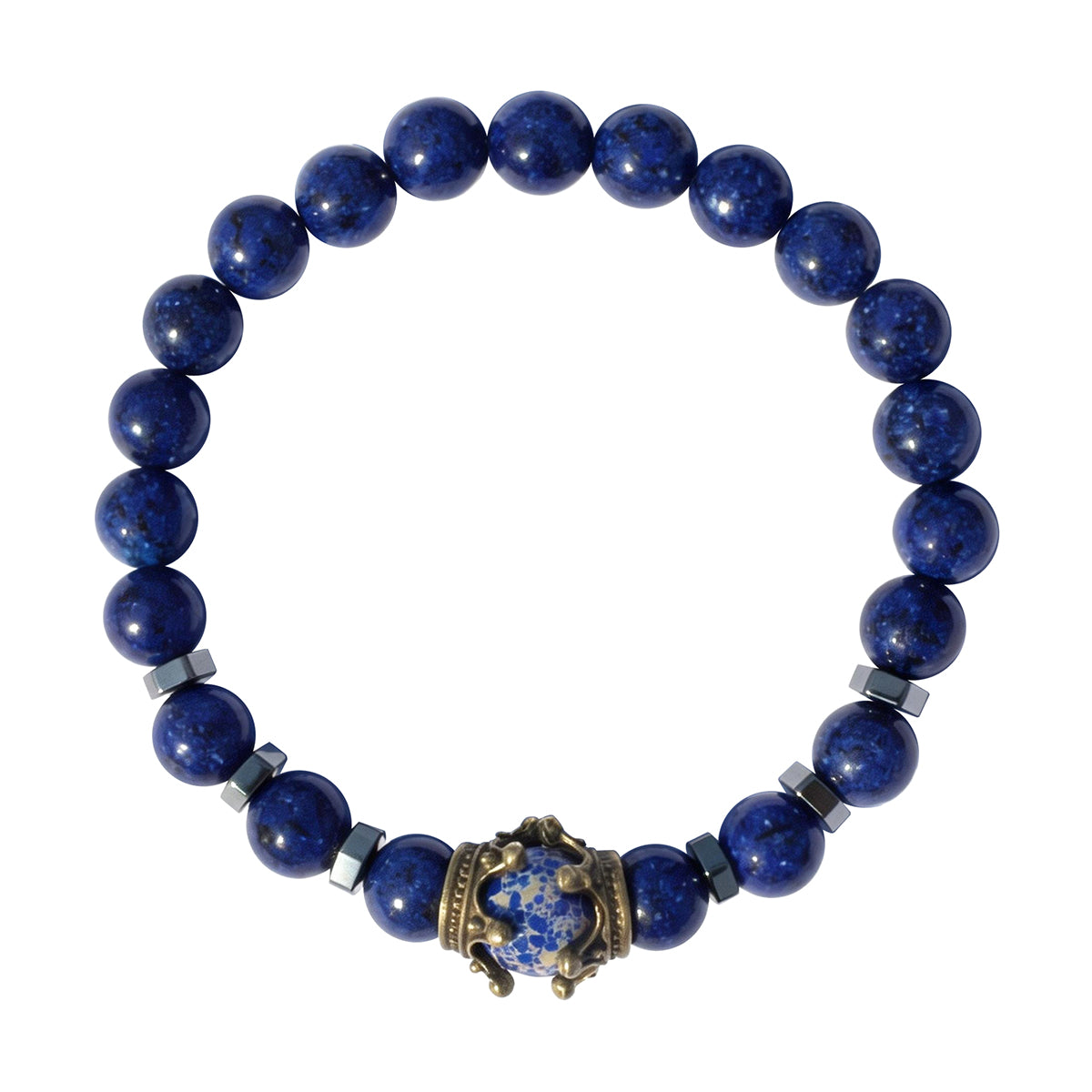Lapis Lazuli Crown Bracelet for Men - Deep Blue Wisdom Stone