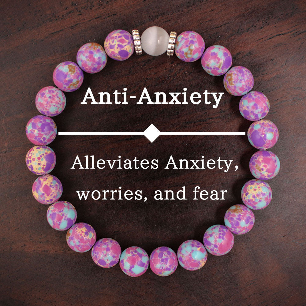 Vintage-Inspired White Cat’s Eye Style and Purple Kingman Turquoise Style Beaded Bracelet – For Calm and Serenity