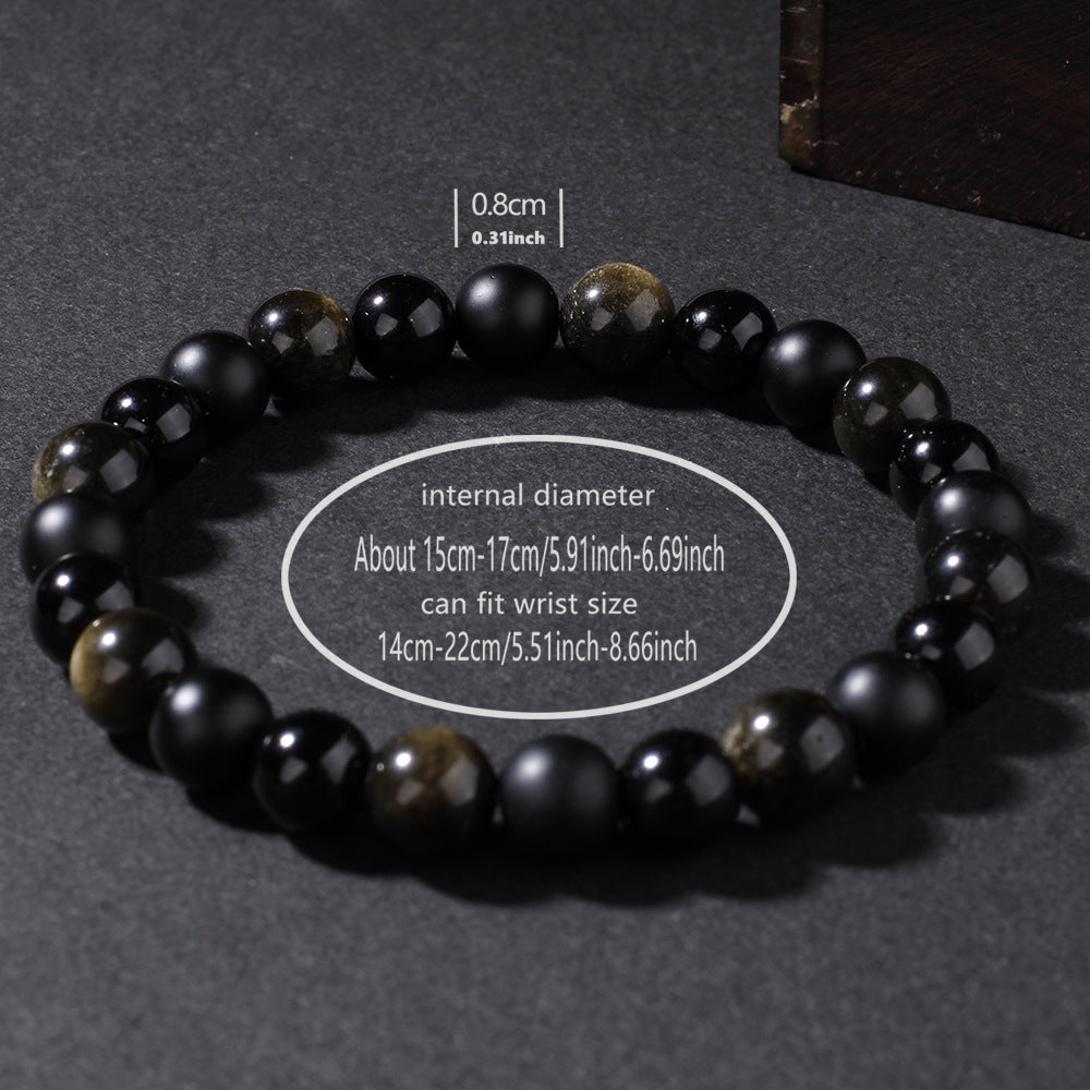 Trendy New Fashion Sport Style Beaded Bracelet Black Stone Natural Obsidian Men Women Couple Jewelry