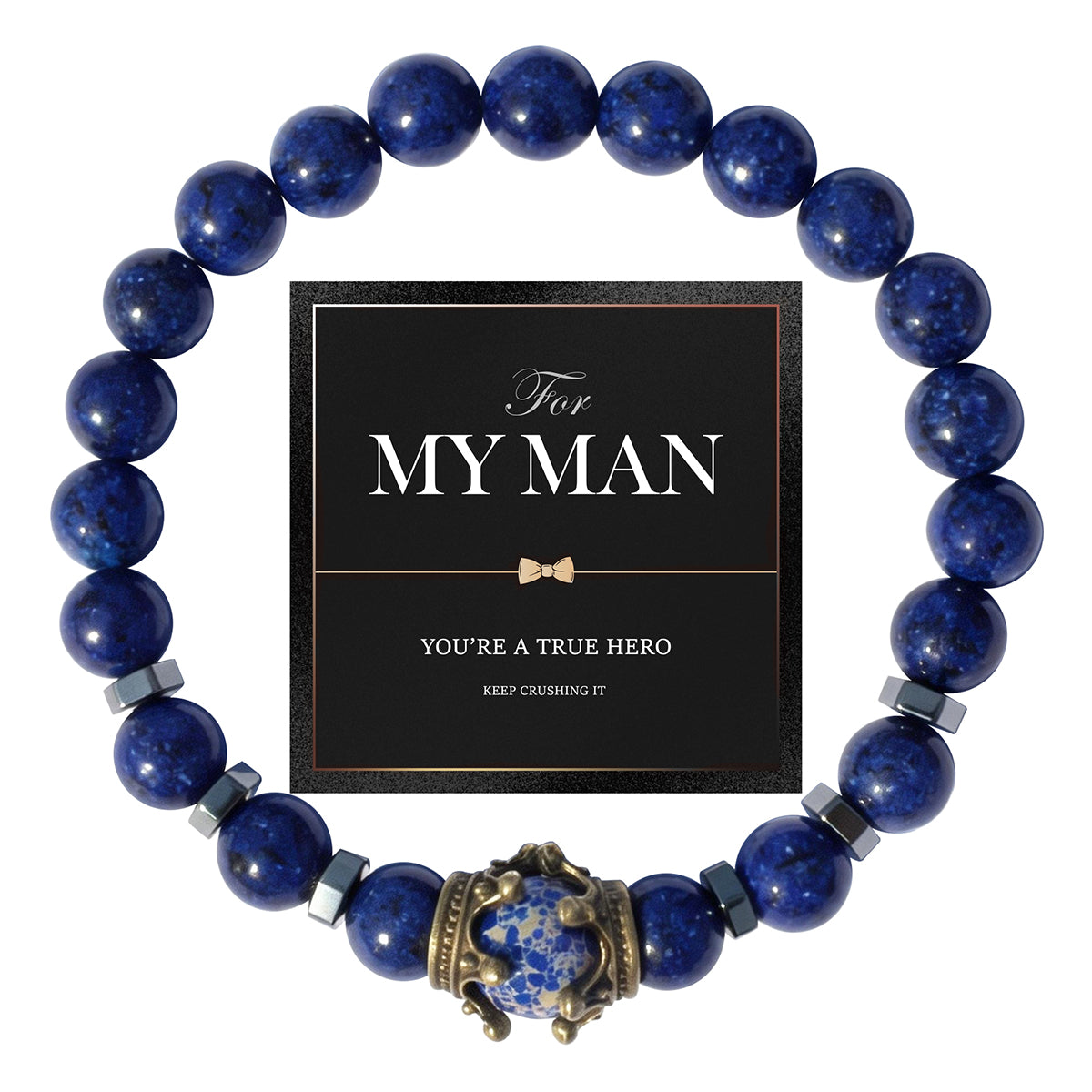 Lapis Lazuli Crown Bracelet for Men - Deep Blue Wisdom Stone
