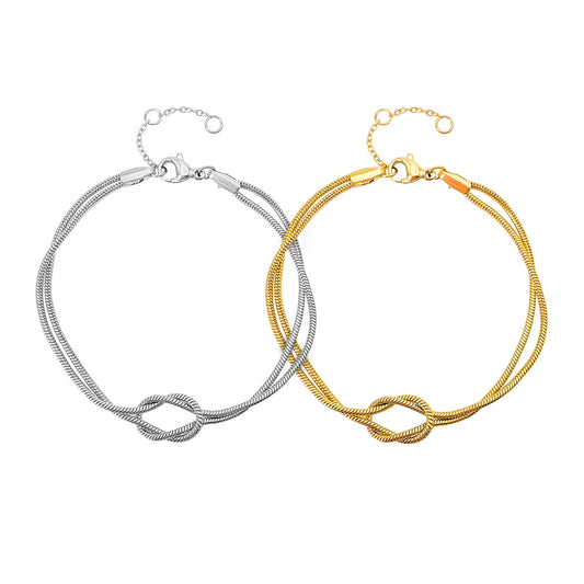 Love Knot Double Layer Chain Bracelet - Infinite Bond Symbol Jewelry for us, Elegant Gold & Silver Friendship Gift