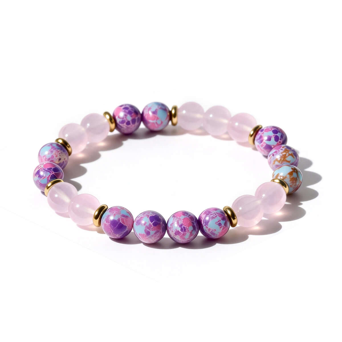 Pink Wood Grain Stone Beaded Bracelet - Vintage Design