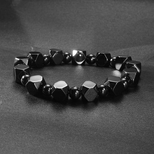 Vintage-Inspired Original Design Beaded Bracelet with Faceted Black Onyx Style Stones – Unique and Stylish