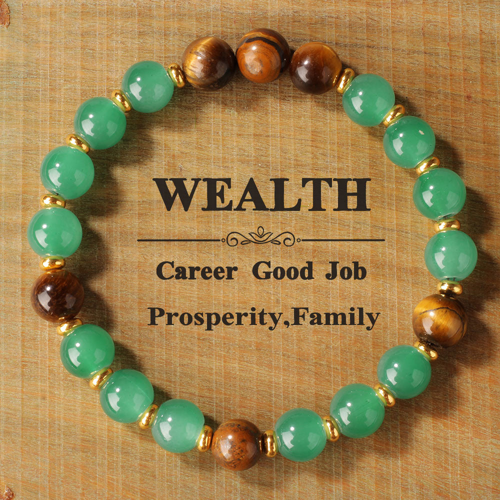 Vintage-Inspired Green Aventurine Style and Tiger’s Eye Style Beaded Bracelet – Unique Design for Good Fortune