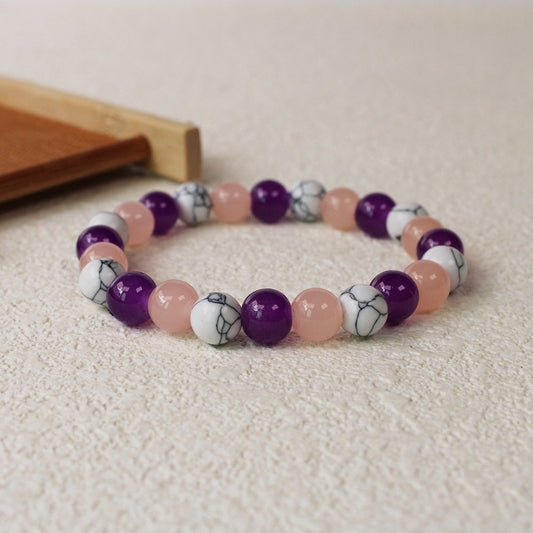 Contrast Color8mm White Line Pine Color Bracelet Imitation Amethyst Glass Beaded Bracelet for Women Direct Wholesale from Manufacturer