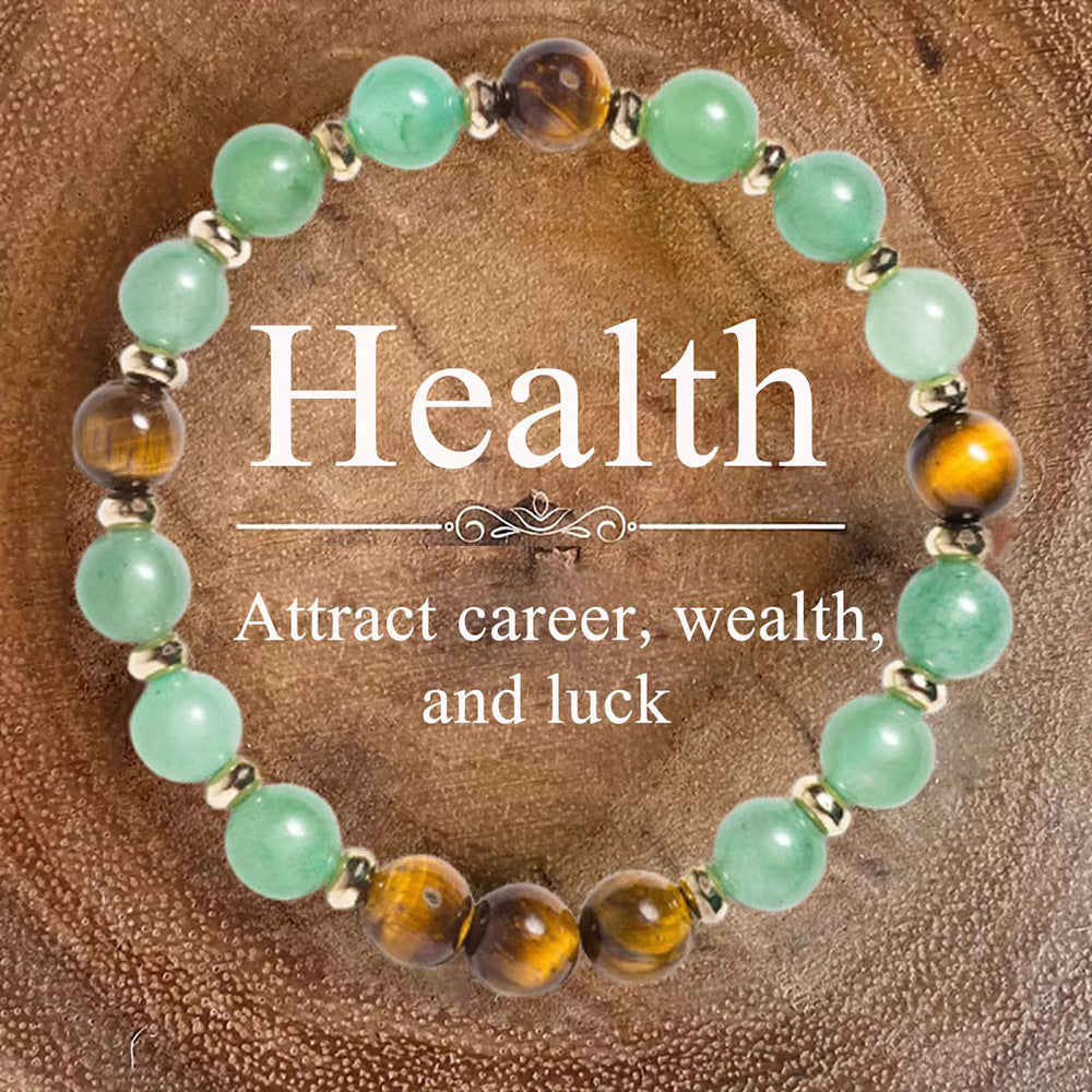 Vintage-Inspired Green Aventurine Style and Tiger’s Eye Style Beaded Bracelet – Unique Design for Good Fortune