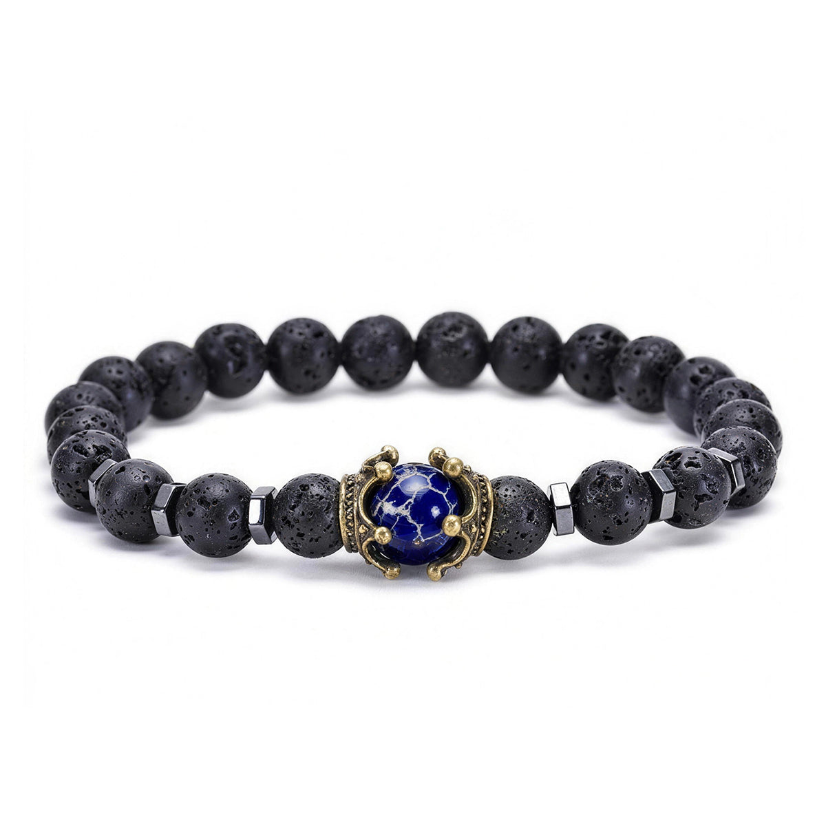 Lava Rock & Turquoise Crown Bracelet for Men - Strength Stone