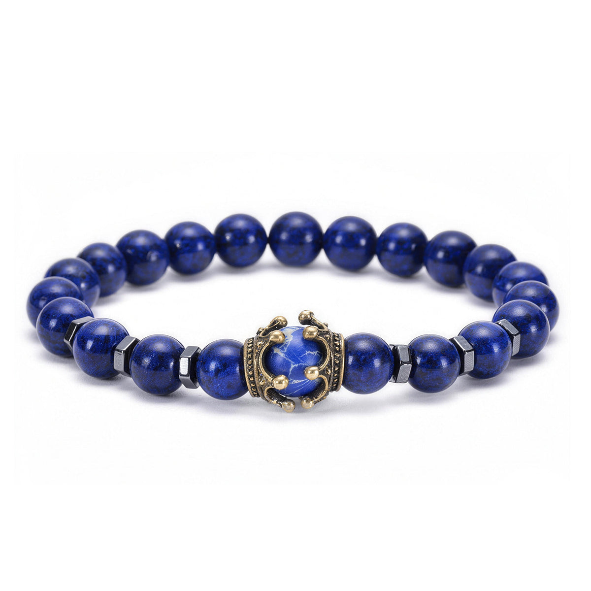 Lapis Lazuli Crown Bracelet for Men - Deep Blue Wisdom Stone