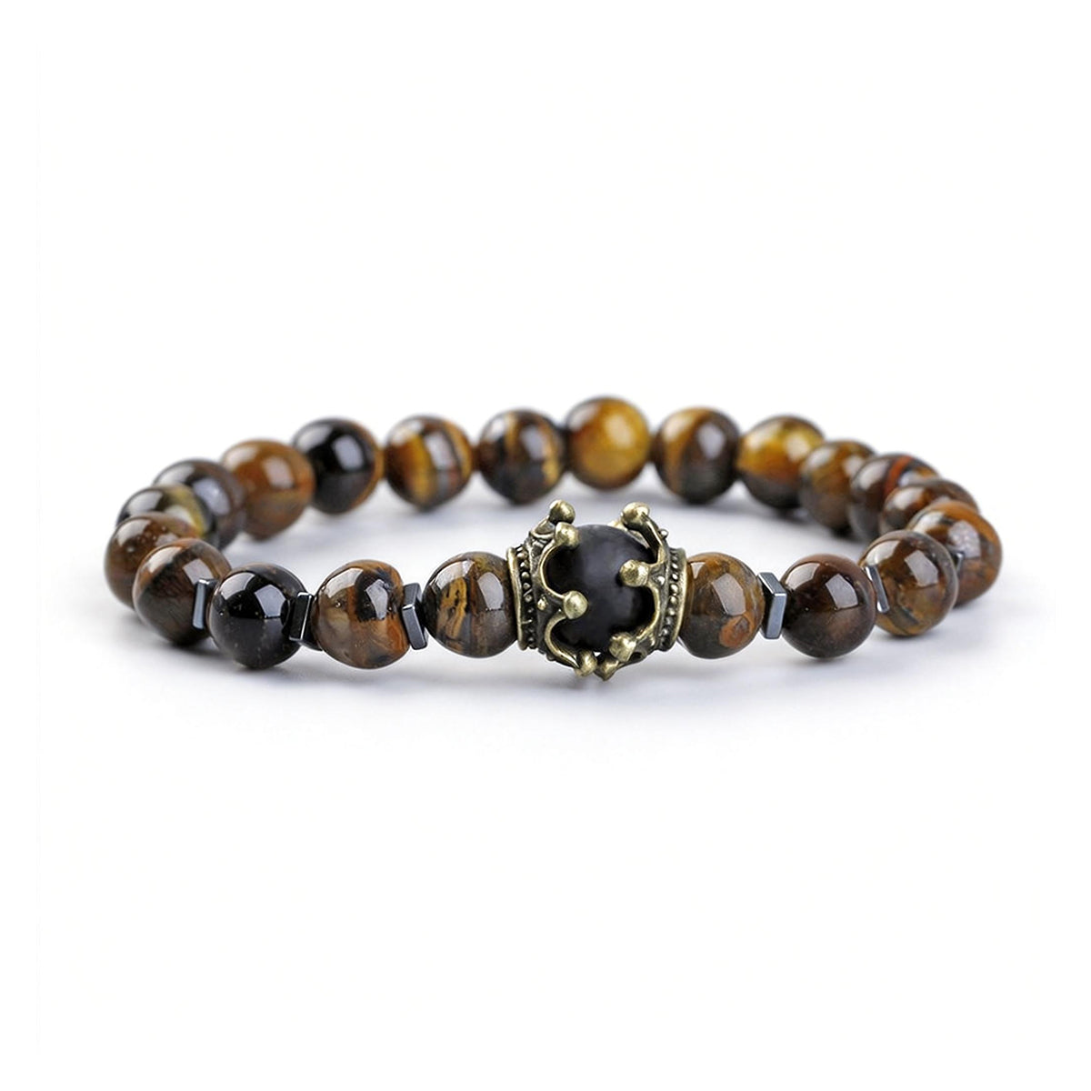 Tiger Eye & Hematite Crown Bracelet for Men - Adjustable