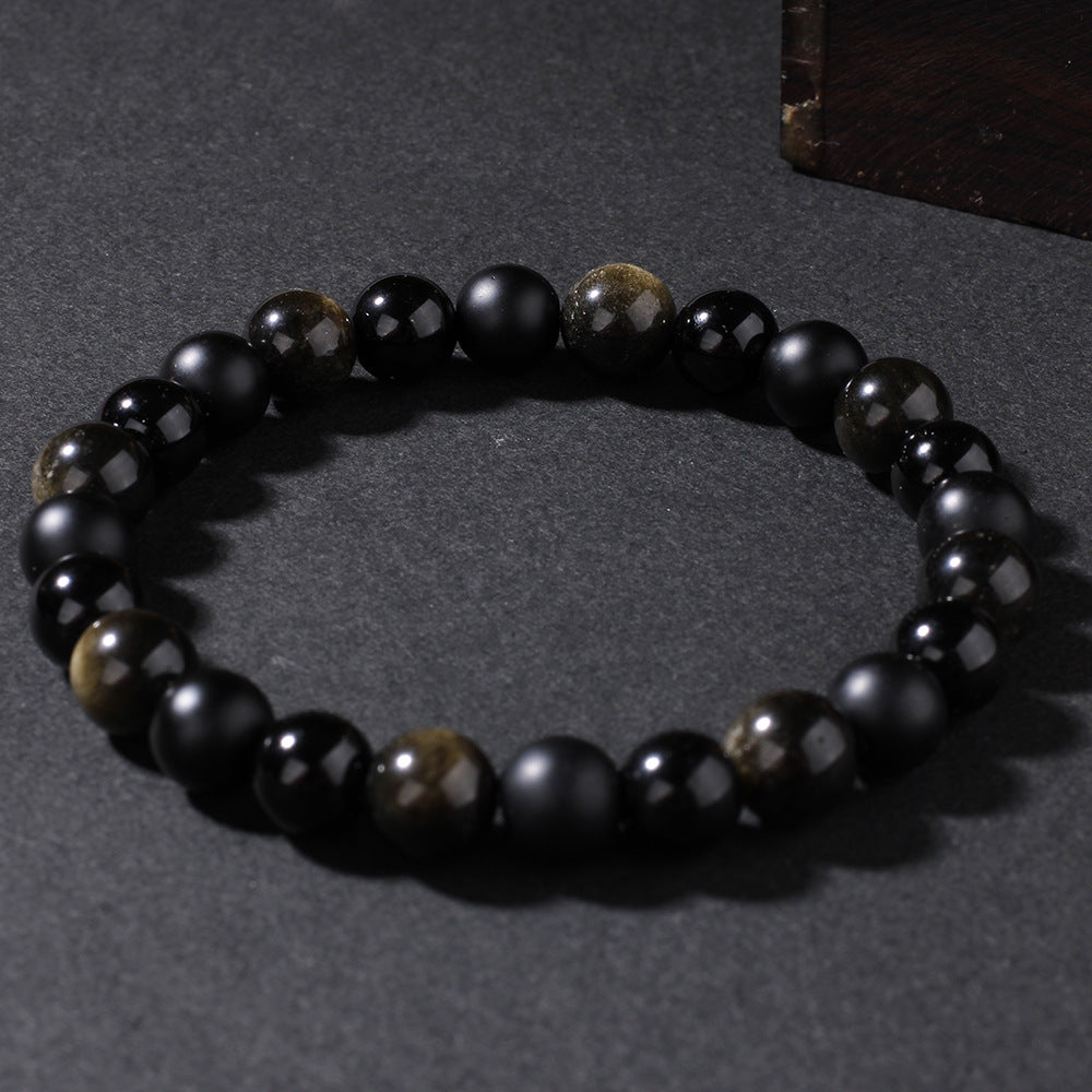 Trendy New Fashion Sport Style Beaded Bracelet Black Stone Natural Obsidian Men Women Couple Jewelry