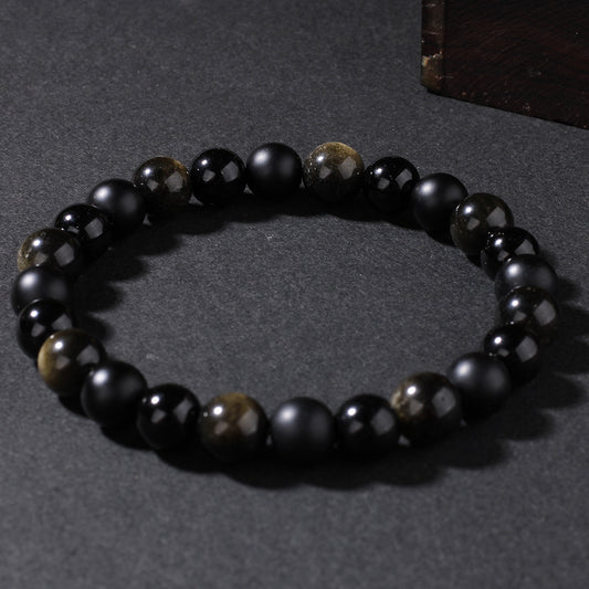 Trendy New Fashion Sport Style Beaded Bracelet Black Stone Natural Obsidian Men Women Couple Jewelry