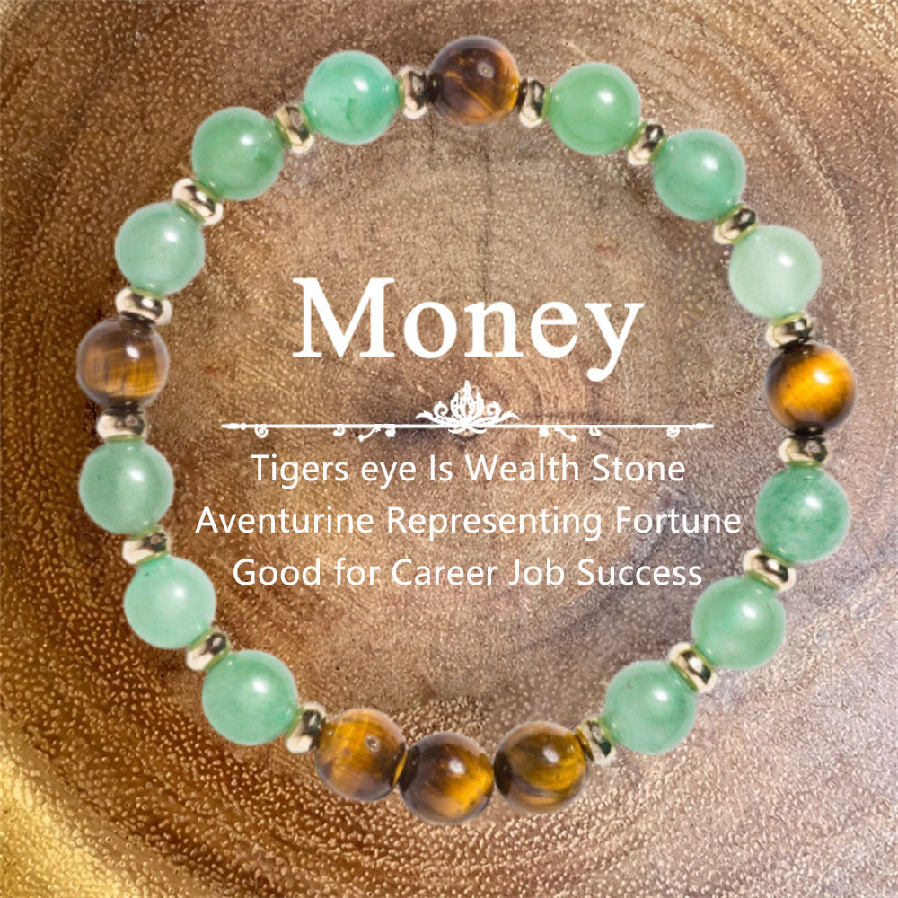 Vintage-Inspired Green Aventurine Style and Tiger’s Eye Style Beaded Bracelet – Unique Design for Good Fortune