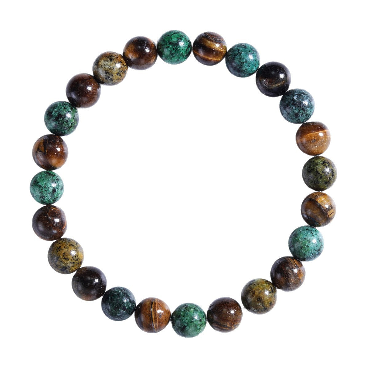 Vintage-inspired beaded bracelet with tiger's eye and African turquoise stones, handmade for mindfulness and intention