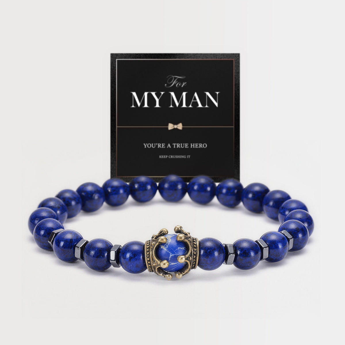 Lapis Lazuli Crown Bracelet for Men - Deep Blue Wisdom Stone