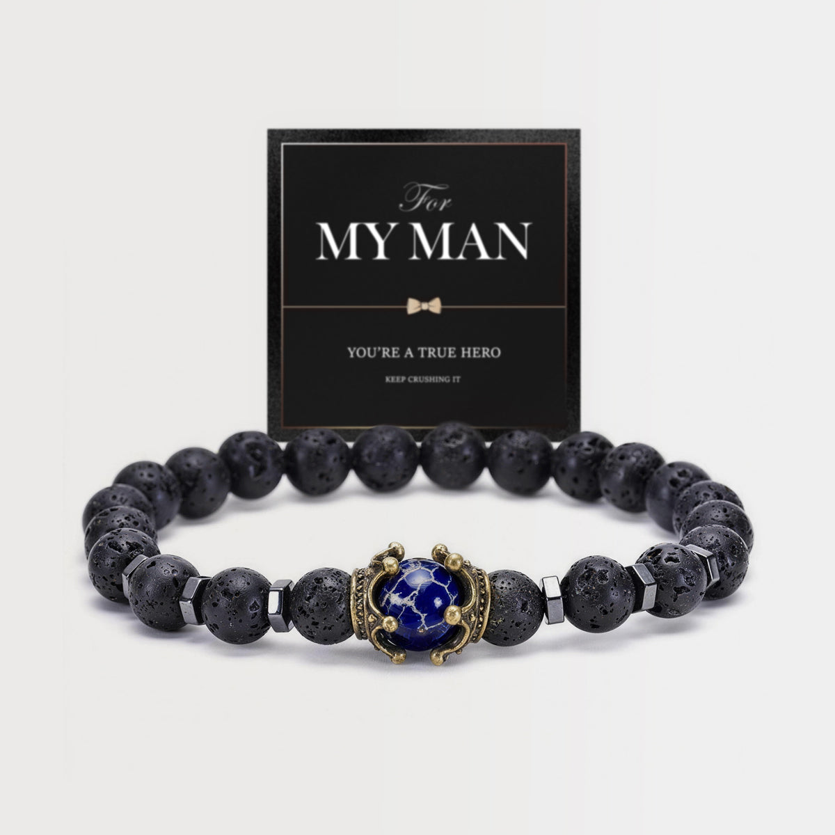 Lava Rock & Turquoise Crown Bracelet for Men - Strength Stone