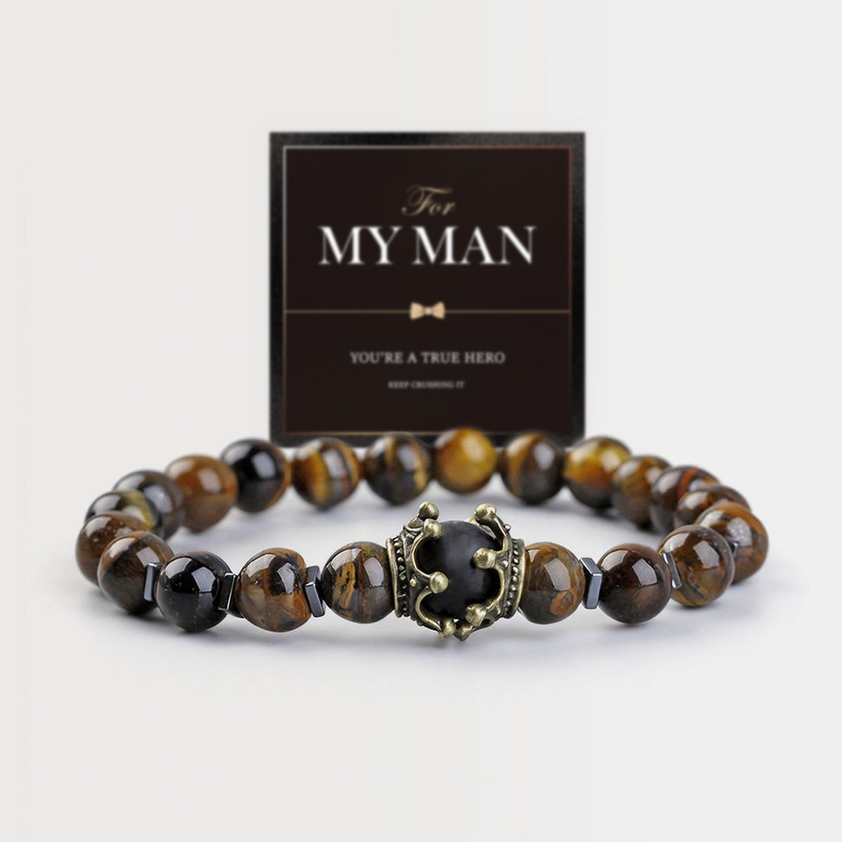 Tiger Eye & Hematite Crown Bracelet for Men - Adjustable