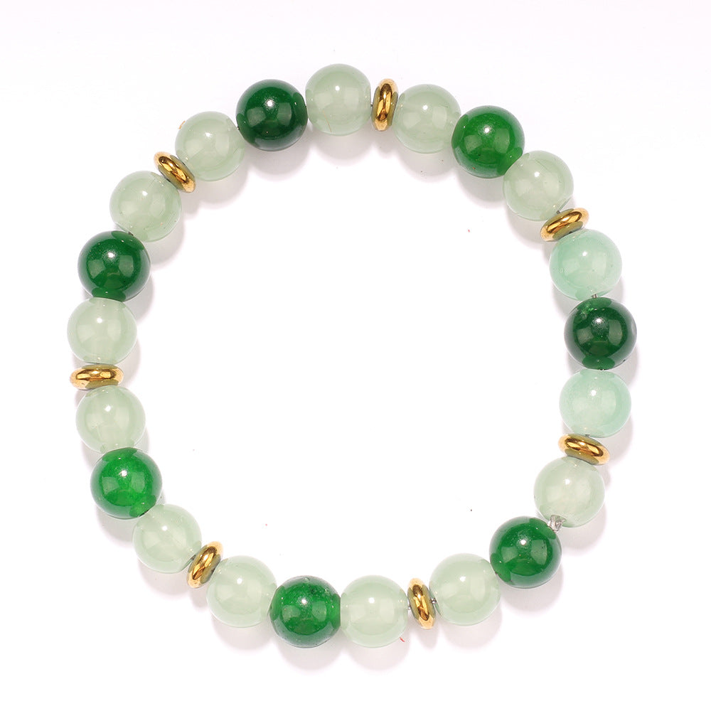 Vintage-Inspired Green Aventurine Style Beaded Bracelet with Spacer Design – Symbol of Good Fortune