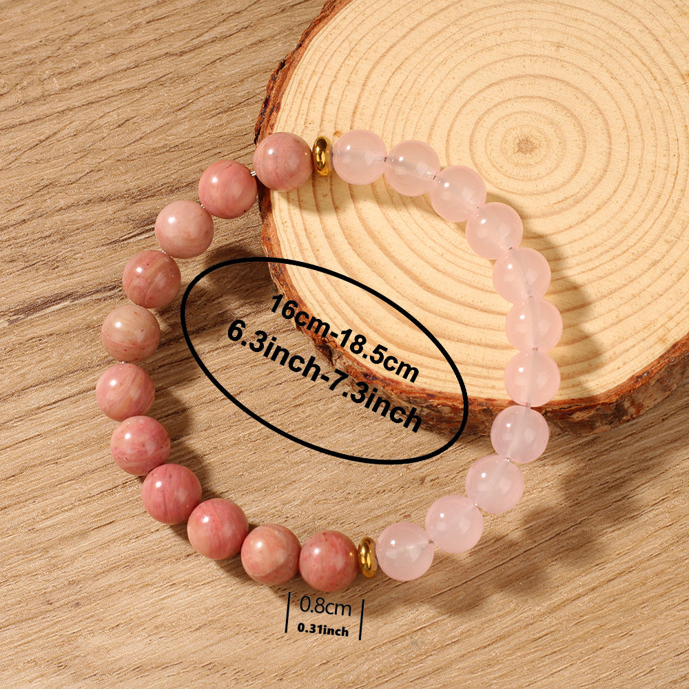 Vintage-Inspired Redwood Grain Style Pink Beaded Bracelet – Elegant and Fashionable Jewelry for Women