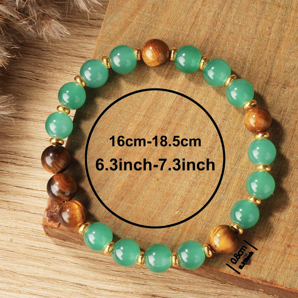 Vintage-Inspired Green Aventurine Style and Tiger’s Eye Style Beaded Bracelet – Unique Design for Good Fortune
