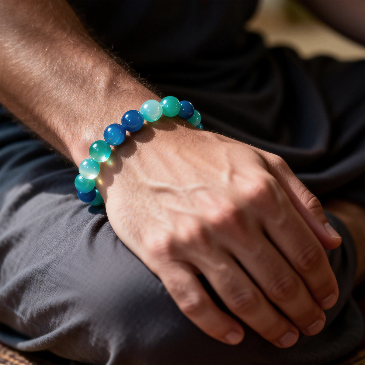 Lake Blue Agate Beaded Bracelet - Communication Stone
