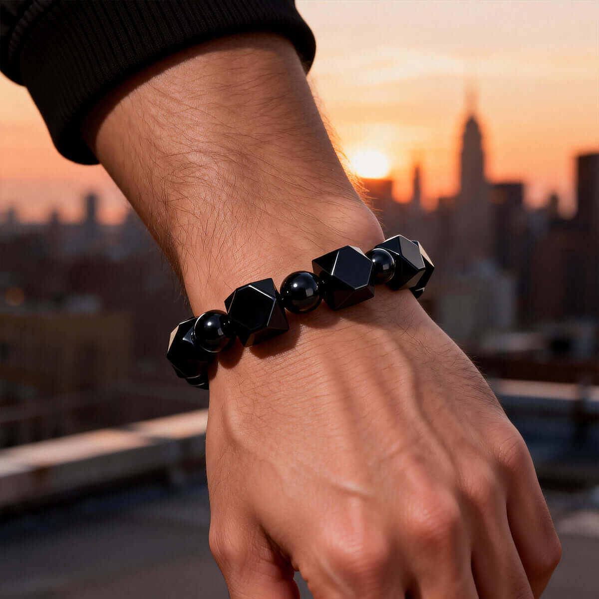 Faceted Black Onyx Beaded Bracelet - Original Design