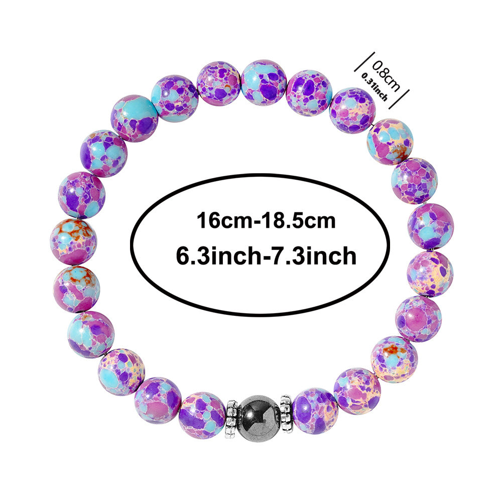 Vintage-Inspired White Cat’s Eye Style and Purple Kingman Turquoise Style Beaded Bracelet – For Calm and Serenity