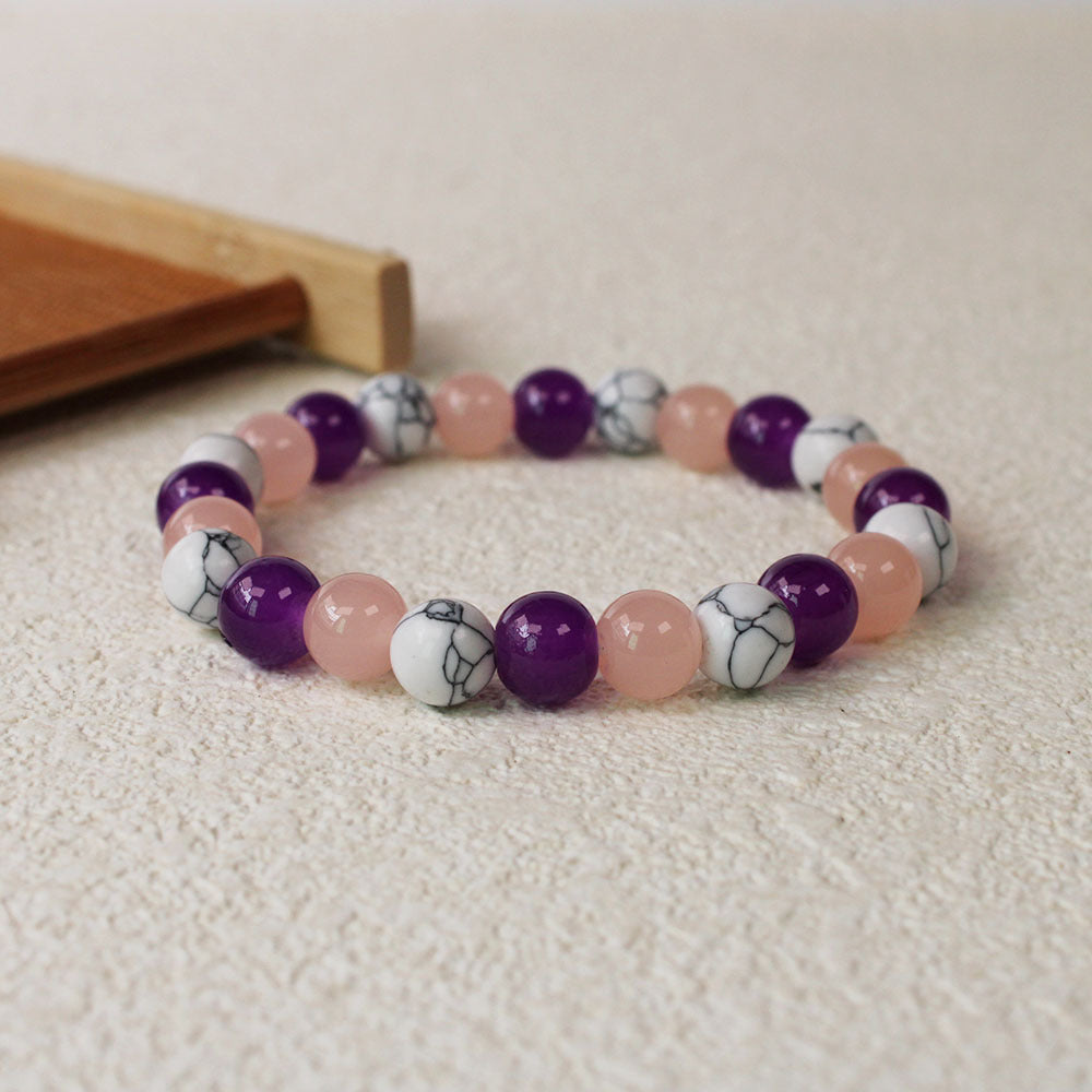 Contrast Color8mm White Line Pine Color Bracelet Imitation Amethyst Glass Beaded Bracelet for Women Direct Wholesale from Manufacturer