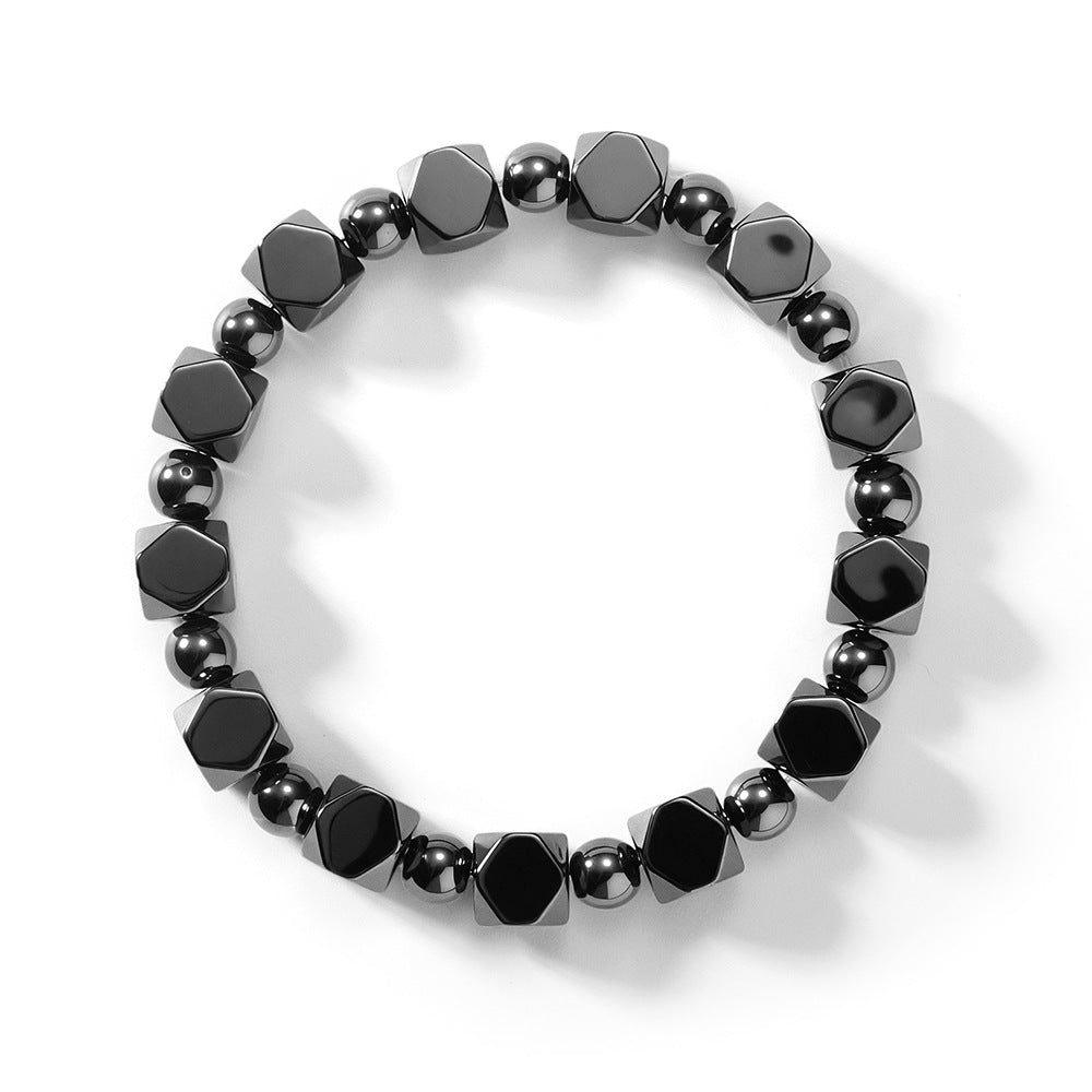 Vintage-Inspired Original Design Beaded Bracelet with Faceted Black Onyx Style Stones – Unique and Stylish