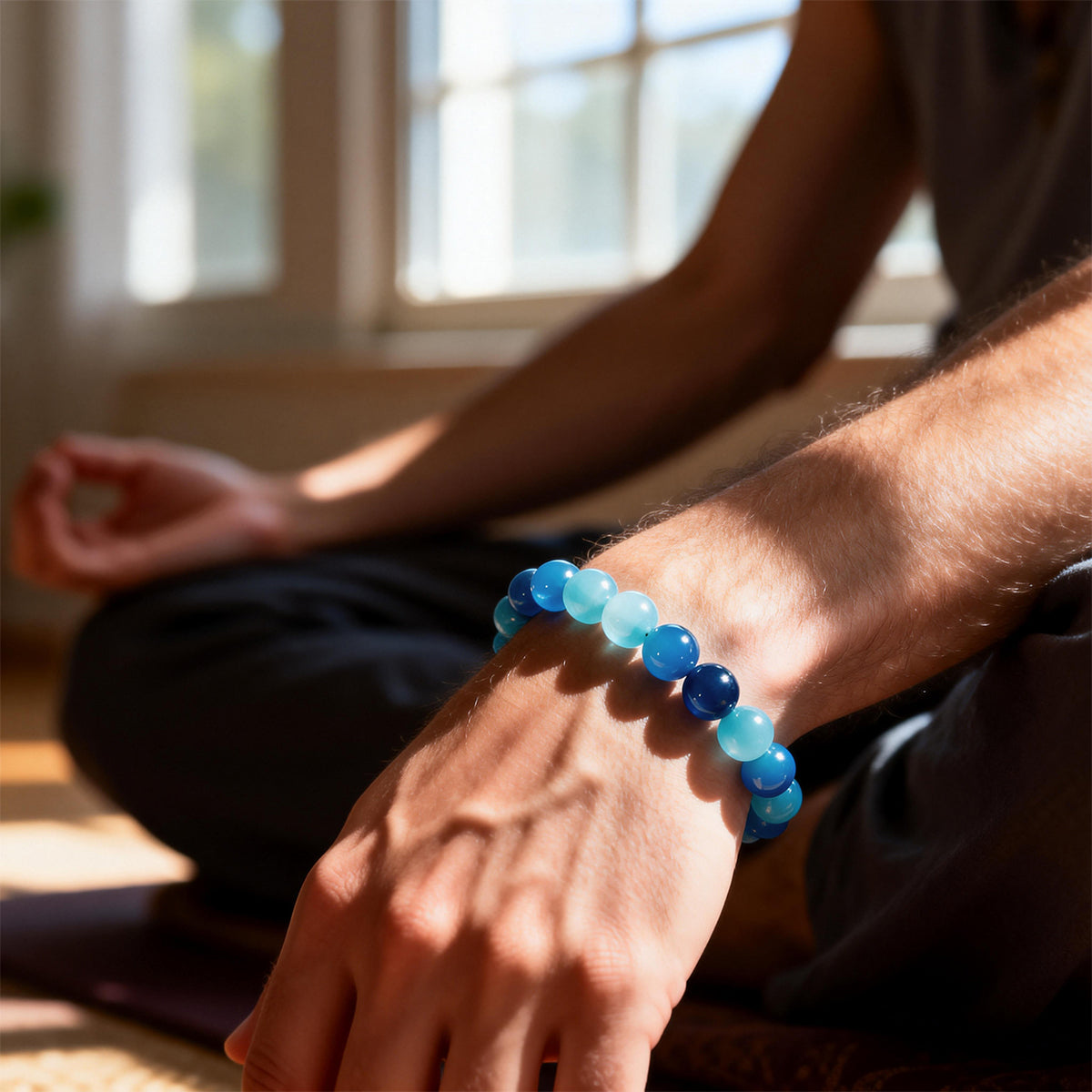 Lake Blue Agate Beaded Bracelet - Communication Stone