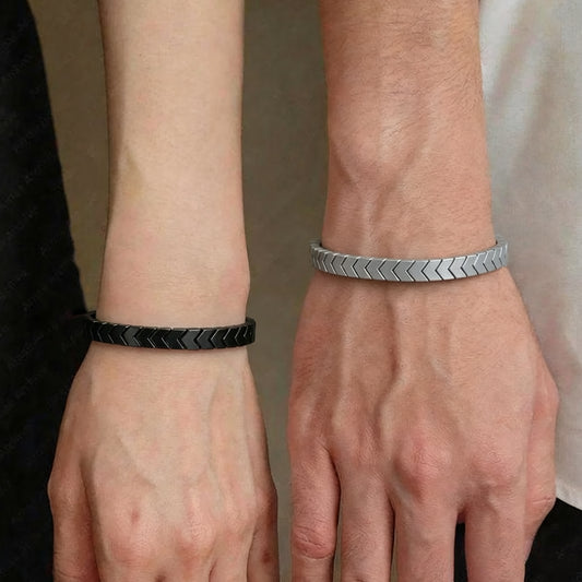 Minimalist Arrow Hematite Bracelet for Couples - Non-Magnetic Geometric Stone Wristband, Set of 2, Anniversary & Relationship Gift