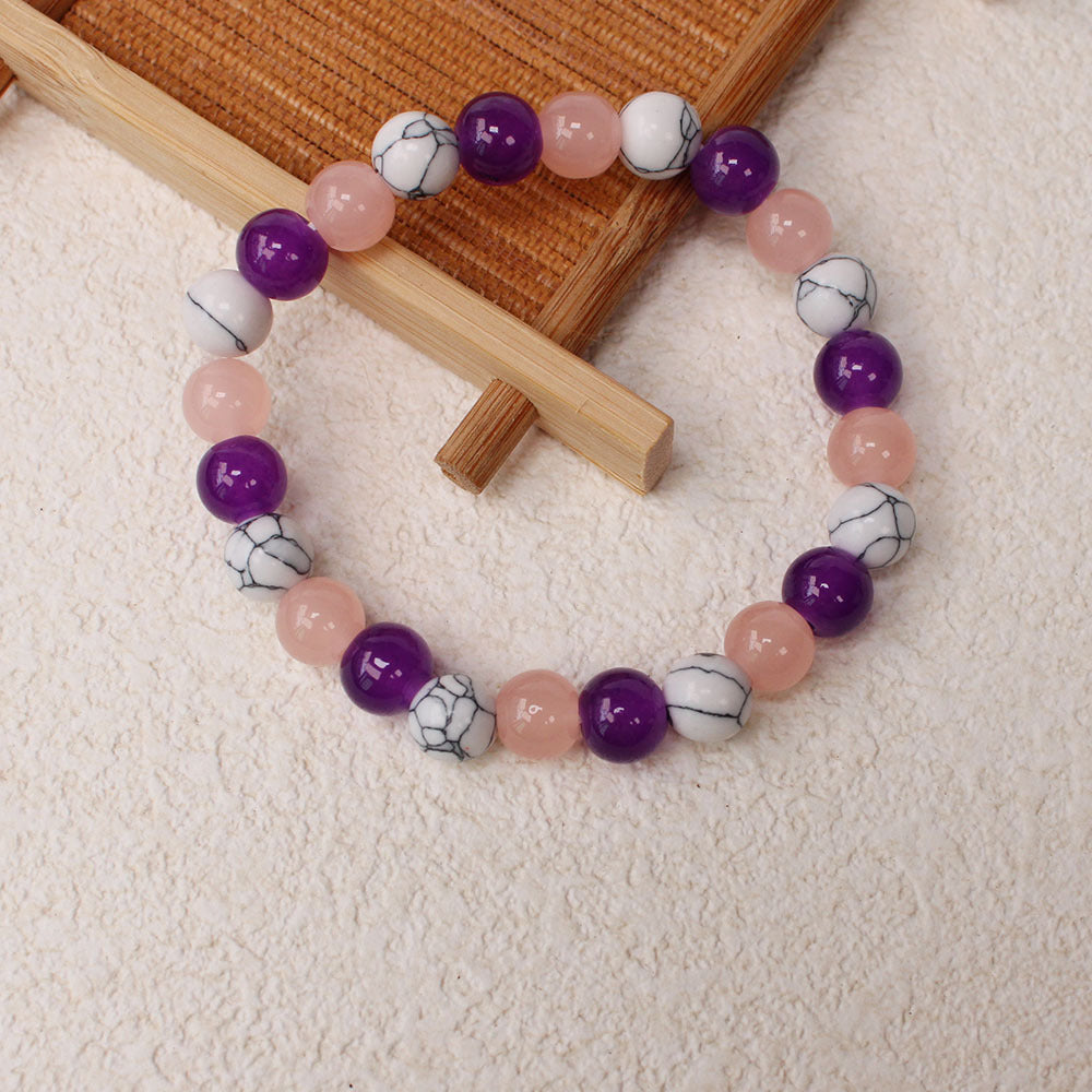 Contrast Color8mm White Line Pine Color Bracelet Imitation Amethyst Glass Beaded Bracelet for Women Direct Wholesale from Manufacturer