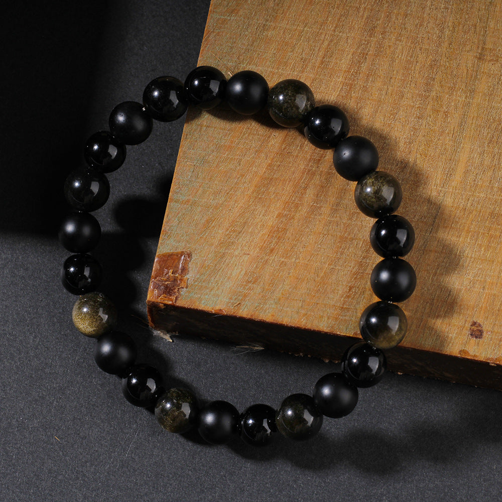 Trendy New Fashion Sport Style Beaded Bracelet Black Stone Natural Obsidian Men Women Couple Jewelry