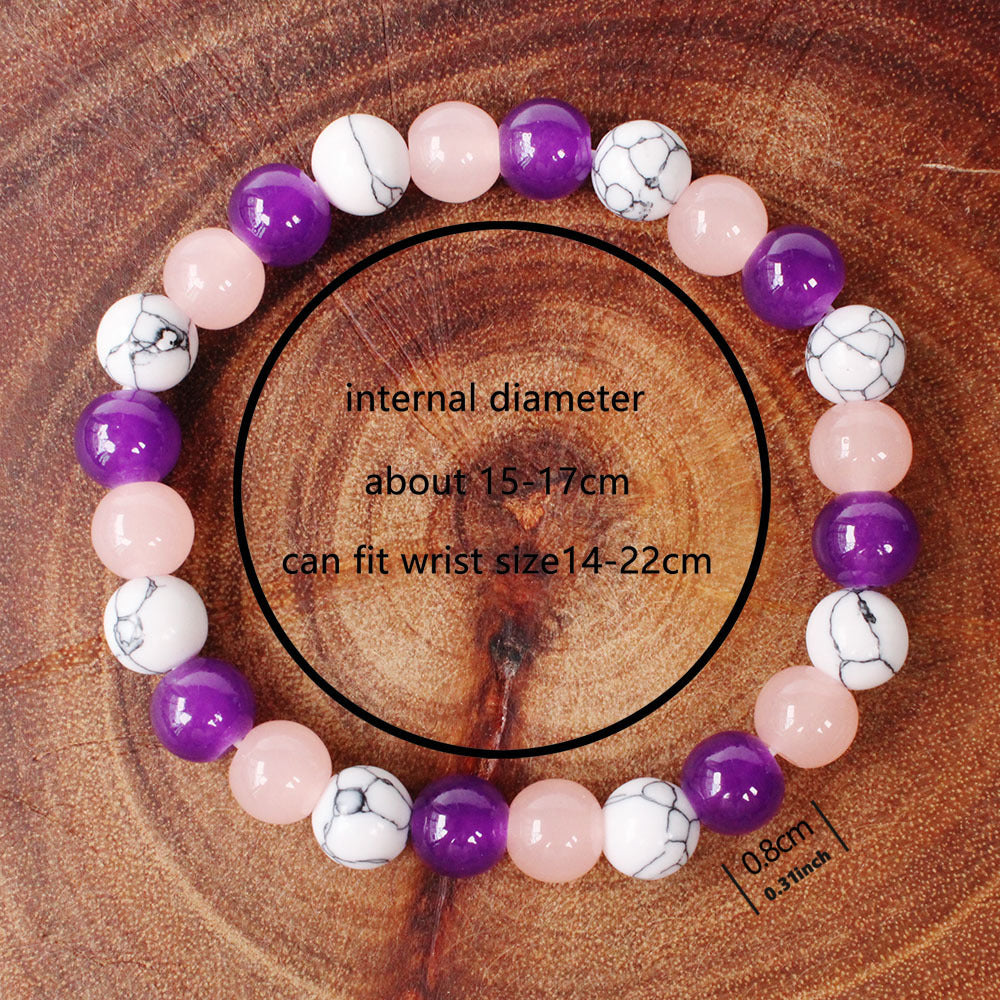 Contrast Color8mm White Line Pine Color Bracelet Imitation Amethyst Glass Beaded Bracelet for Women Direct Wholesale from Manufacturer