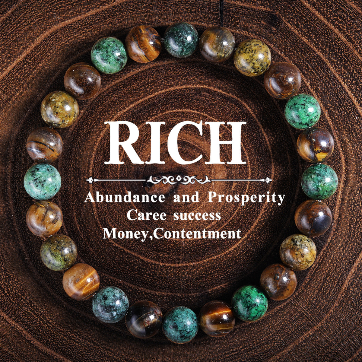 Vintage-inspired beaded bracelet with tiger's eye and African turquoise stones, handmade for mindfulness and intention